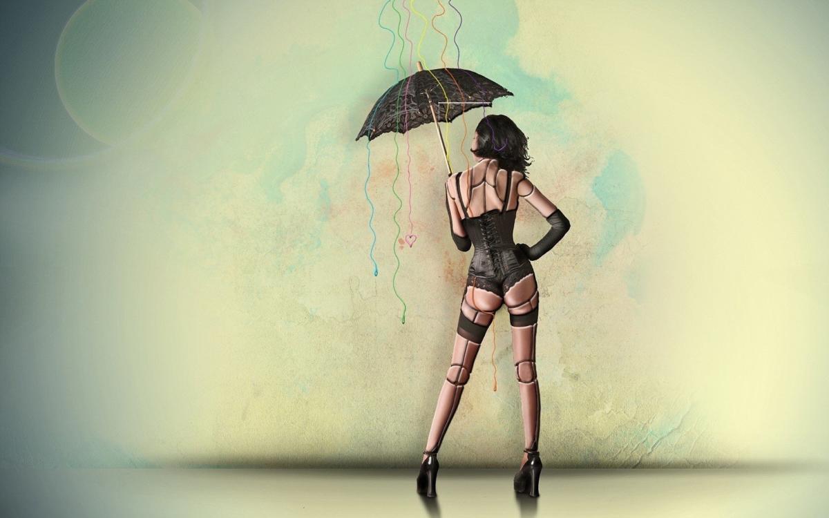 голая девушка с зонтиком